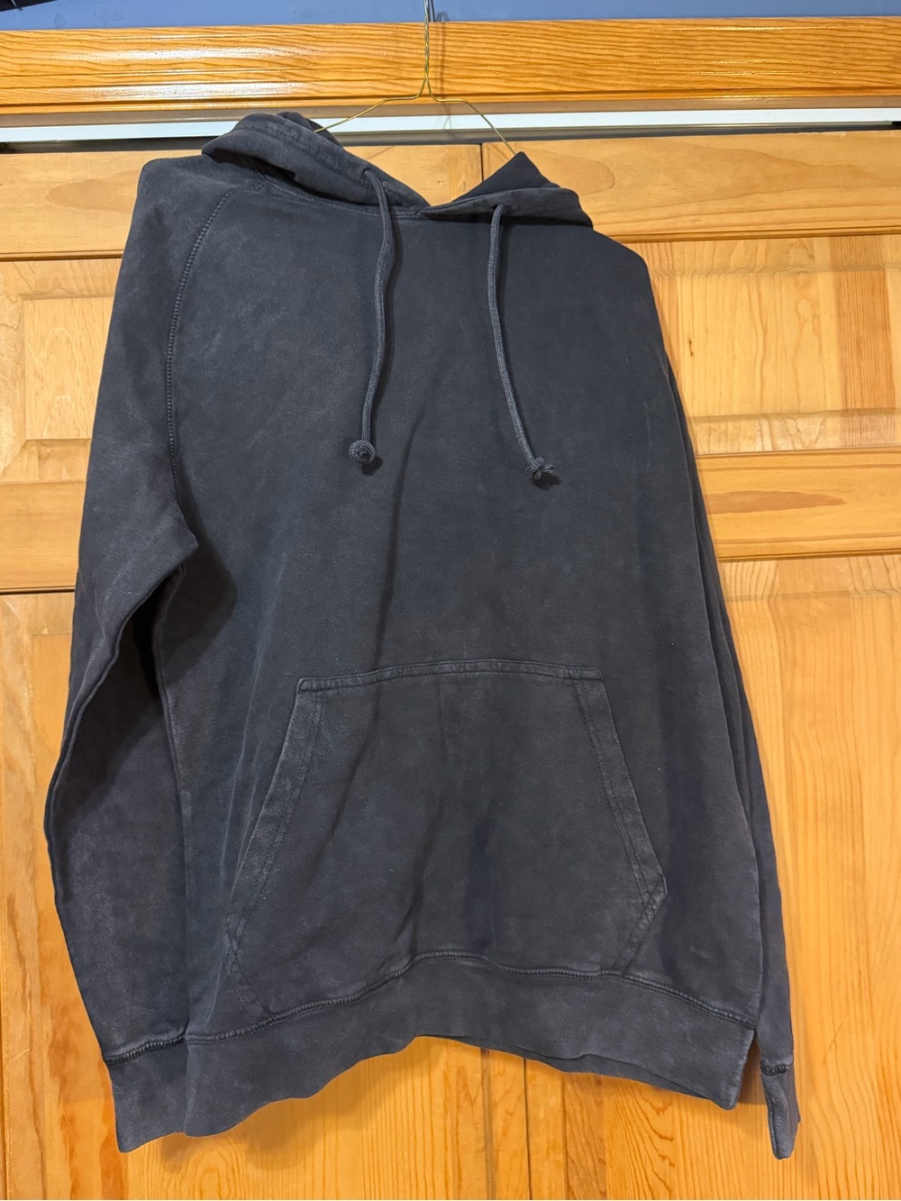 Men's Washed Black Pullover Hoodie with Kangaroo Pocket